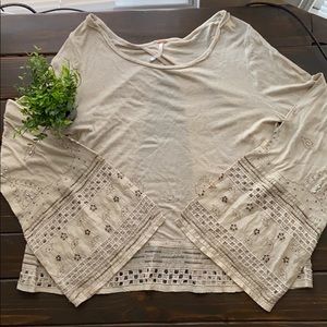 Free People Bell Sleeve Embroidered Top Sz XSmall